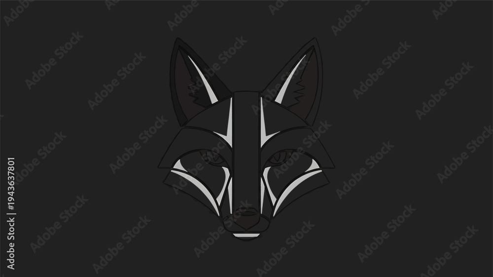 Fototapeta premium Stylized Fox Head Logo Design Minimalist Black and White.