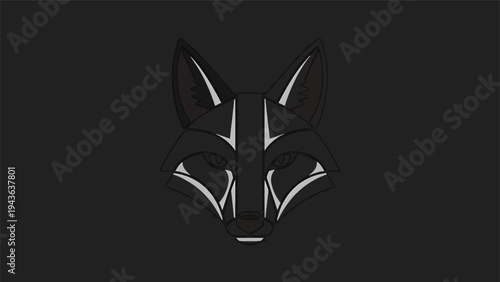 Stylized Fox Head Logo Design Minimalist Black and White.