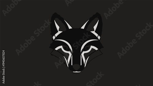 Stylized Black Fox Head with White Accents.