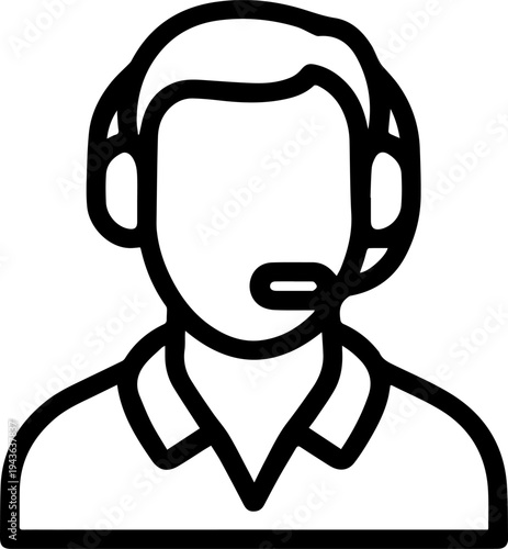Hand Drawn Male Customer Service Agent Black and White Avatar Illustration in Minimal Line Art Style Design