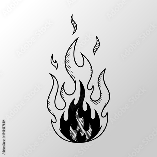 Hand Drawn Fire Flame Icon Vector Illustration In Vintage Sketch Style