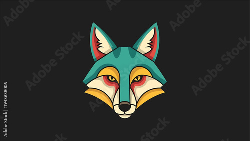Stylized Fox Head with Vibrant Teal and Yellow Accents.