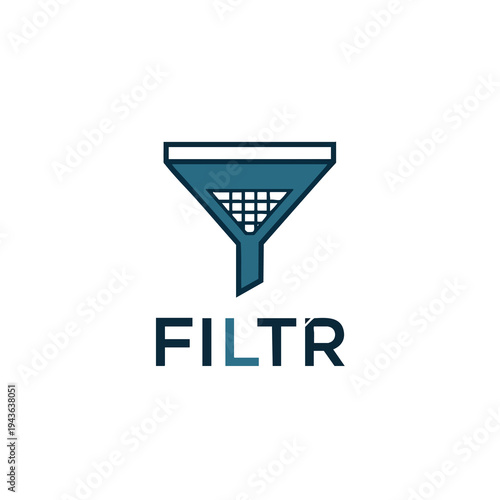 Blue funnel with grid and text FILTR logo.