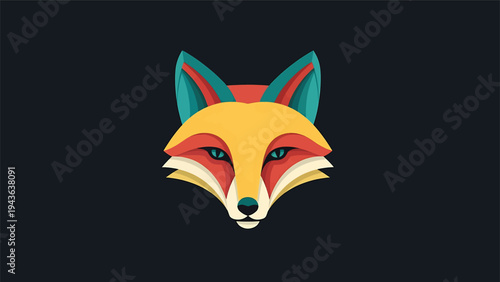 Stylized Geometric Fox Head Illustration with Vibrant Colors.