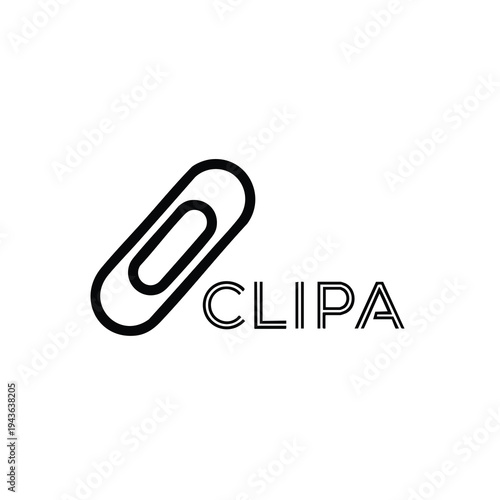 Simple black and white logo with a paperclip and text.