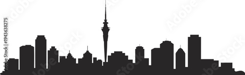 Auckland New Zealand skyline silhouette with Sky Tower and modern downtown buildings isolated on white background, iconic urban cityscape vector illustration