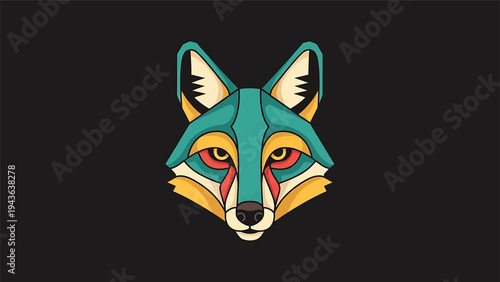 Stylized Geometric Fox Head Illustration with Vibrant Colors.