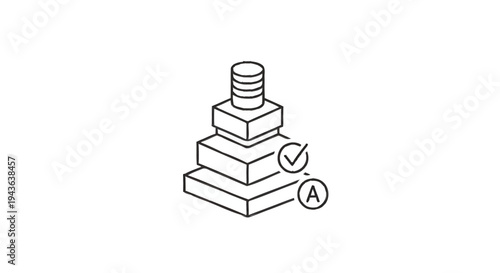 Stacked Blocks with Checkmark and Letter A Icon.