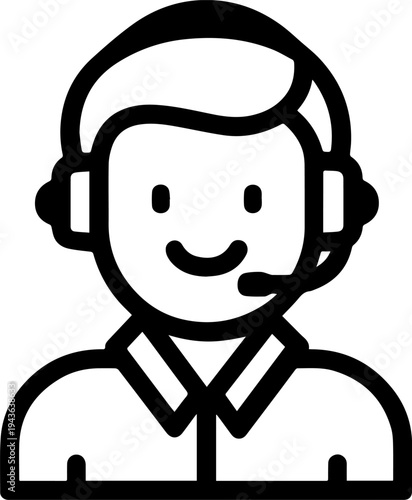 Hand Drawn Male Customer Service Agent Black and White Avatar Illustration in Minimal Line Art Style Design