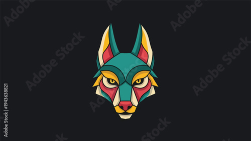 Stylized Geometric Wolf Head With Vibrant Colors.