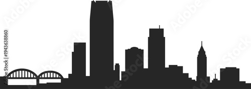 Cincinnati Ohio skyline silhouette with modern skyscrapers and iconic bridge architecture isolated on white background, urban cityscape vector illustration for travel and design