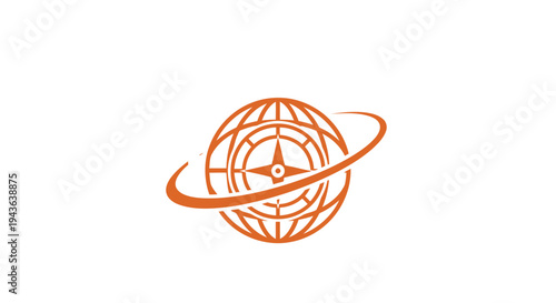 Stylized Globe Compass with Orbiting Ring.