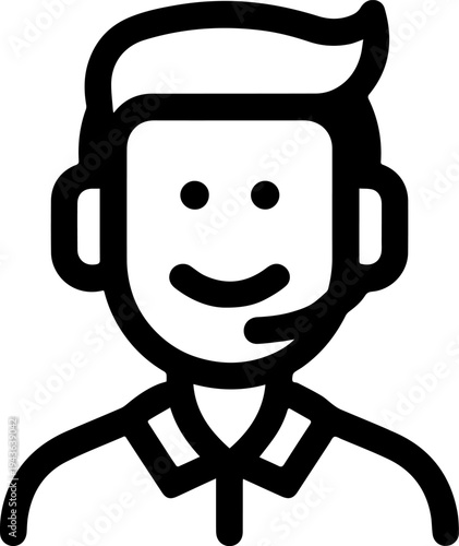 Hand Drawn Male Customer Service Agent Black and White Avatar Illustration in Minimal Line Art Style Design
