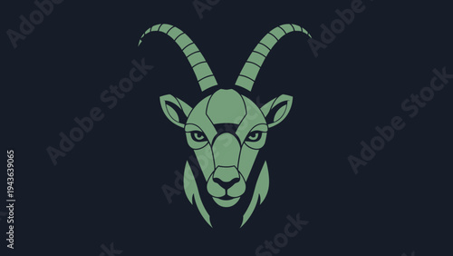 Stylized Geometric Goat Head Emblem with Large Curved Horns.