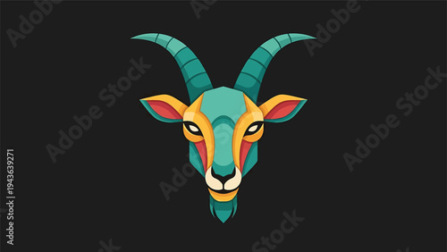 Stylized Geometric Goat Head Zodiac Symbol.