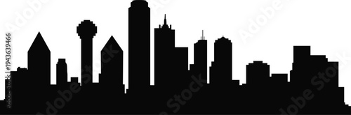 Dallas Texas skyline silhouette with Reunion Tower and modern downtown skyscrapers isolated on white background, iconic urban cityscape vector illustration for travel