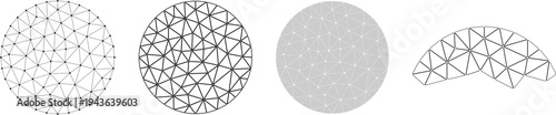Abstract geometric polygon mesh circle set, low poly triangular network sphere shapes, technology connection structure, modern digital geometric pattern vector illustration