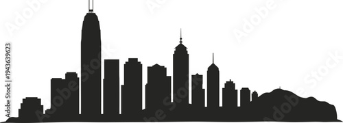 Hong Kong skyline silhouette with modern skyscrapers and Victoria Peak isolated on white background urban cityscape panorama vector illustration architecture landmark