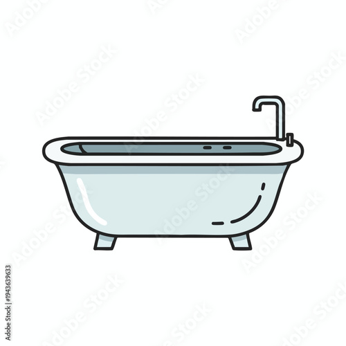 Vintage-style clawfoot bathtub with faucet, partially filled with water