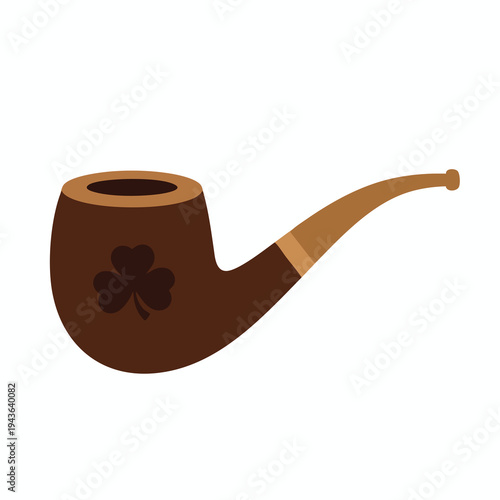 Brown pipe with a subtle shamrock emblem and tan accents on white