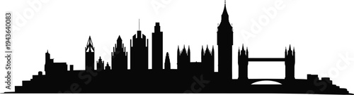 London skyline silhouette with Tower Bridge and Big Ben isolated on white background urban cityscape panorama vector illustration architecture landmark