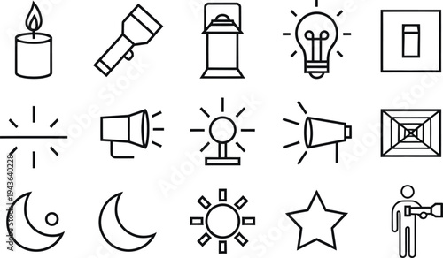 Set of 16 light and astronomy icons vector
