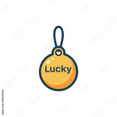 A yellow circular tag with dark blue text saying "Lucky" hangs from a dark blue loop