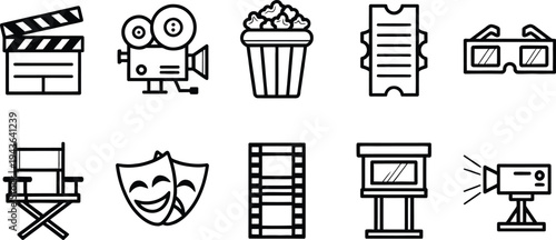 Set of 10 film and cinema icons vector