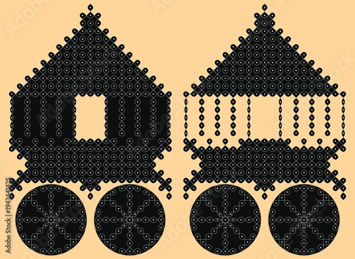 South Indian chariot pulli Kolam vector illustration. 