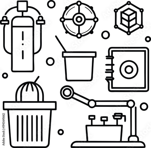 A collection of meticulously rendered technological elements, presented in a clean line-art style, depicting the precision and innovation inherent in the world of technology.