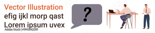 Business collaboration, workplace discussion, team dialogue, office brainstorming, decision-making, communication exchange. Two professionals at a desk discussing ideas. Business collaboration