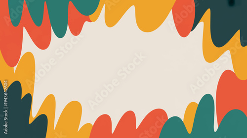 Vibrant abstract border design with colorful shapes on beige background for creative projects and presentations