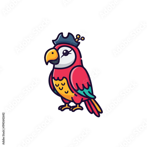 Cute cartoon parrot wearing a pirate hat illustration.