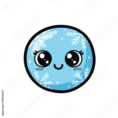 Cute Kawaii Snowball Character with Big Eyes.