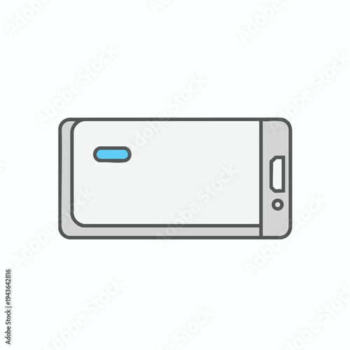 Flat icon of a gray and white portable device with a blue indicator light