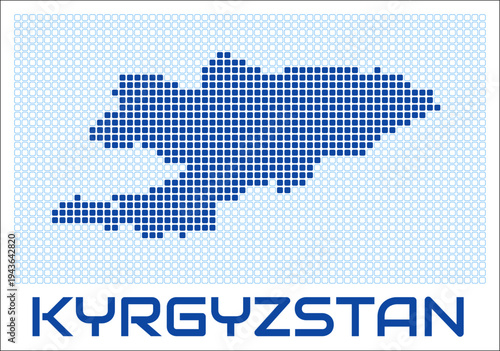 Kyrgyzstan dot map. Dotted shape of the country. Kyrgyzstan boundary dots with title. Vector illustration.