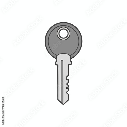 Gray and silver metal key with a circular head and jagged bit