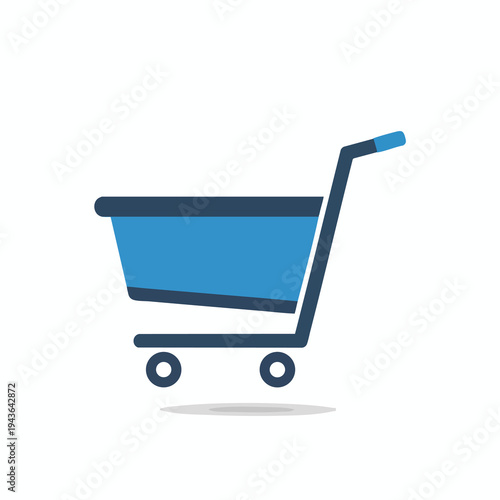 A blue and dark gray shopping cart icon with a light gray shadow