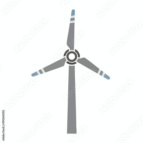 Stylized turbine with three blades spins against white background