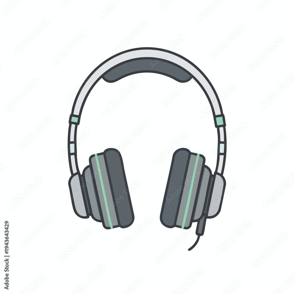 Fototapeta premium A simple, flat illustration of over-ear headphones in gray, black, and mint green