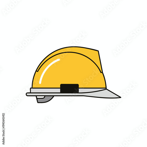 A minimalist yellow safety helmet with a black band and gray brim