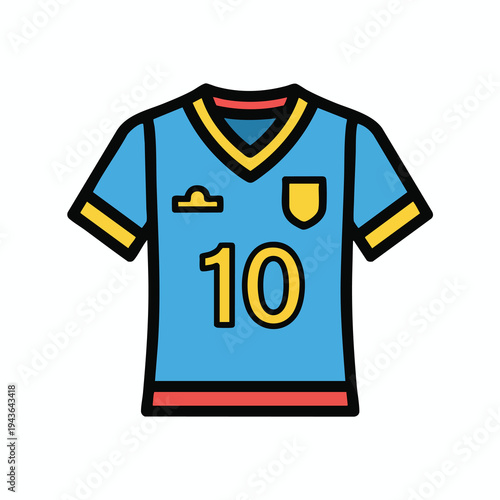 A blue athletic jersey with yellow accents and the number 10