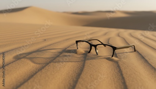 modern eyeglasses placed on beautifully patterned desert sand dunes at golden hour, Business, Corporate Strategy & Innovation