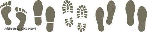 Footprint Icons Set. Human Foot and Shoe Prints. Vector