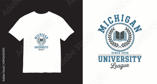 Michigan university league emblem with open book and laurel wreath vintage style