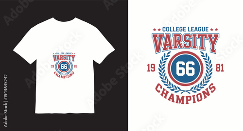 Vintage college league varsity 66 champions graphic t-shirt design