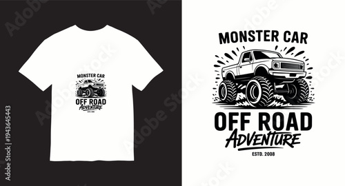 Monster car off road adventure established 2008 t-shirt design concept for extreme sport lovers