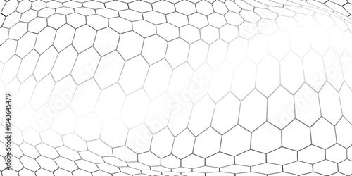 Fishing or soccer net. Repeated hexagon pattern. Black wired mesh texture isolated on white background. Metallic or fabric fence, cage or lattice structure. Vector graphic Illustration.