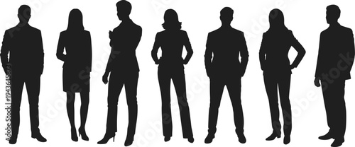 Business people silhouettes standing corporate professionals men and women team vector illustration office leadership staff collection