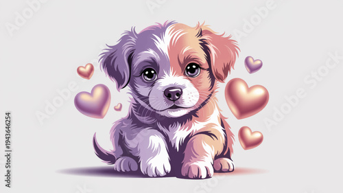 Cute puppy with hearts adorable dog illustration love animal concept sweet pet design